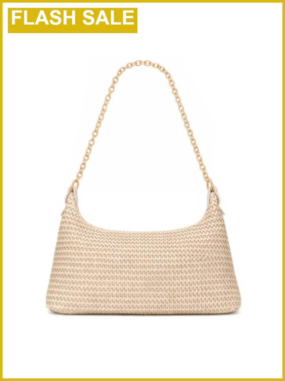Boho Woven Straw Shoulder Bag for Women Beach Tote Summer Purse with Chain Strap